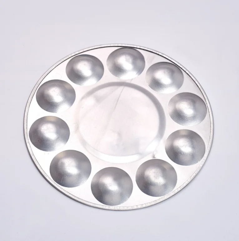 Wholesale 10 Well Round Metal Aluminum Watercolor Oil Acrylic Palette Paint Trays Palettes