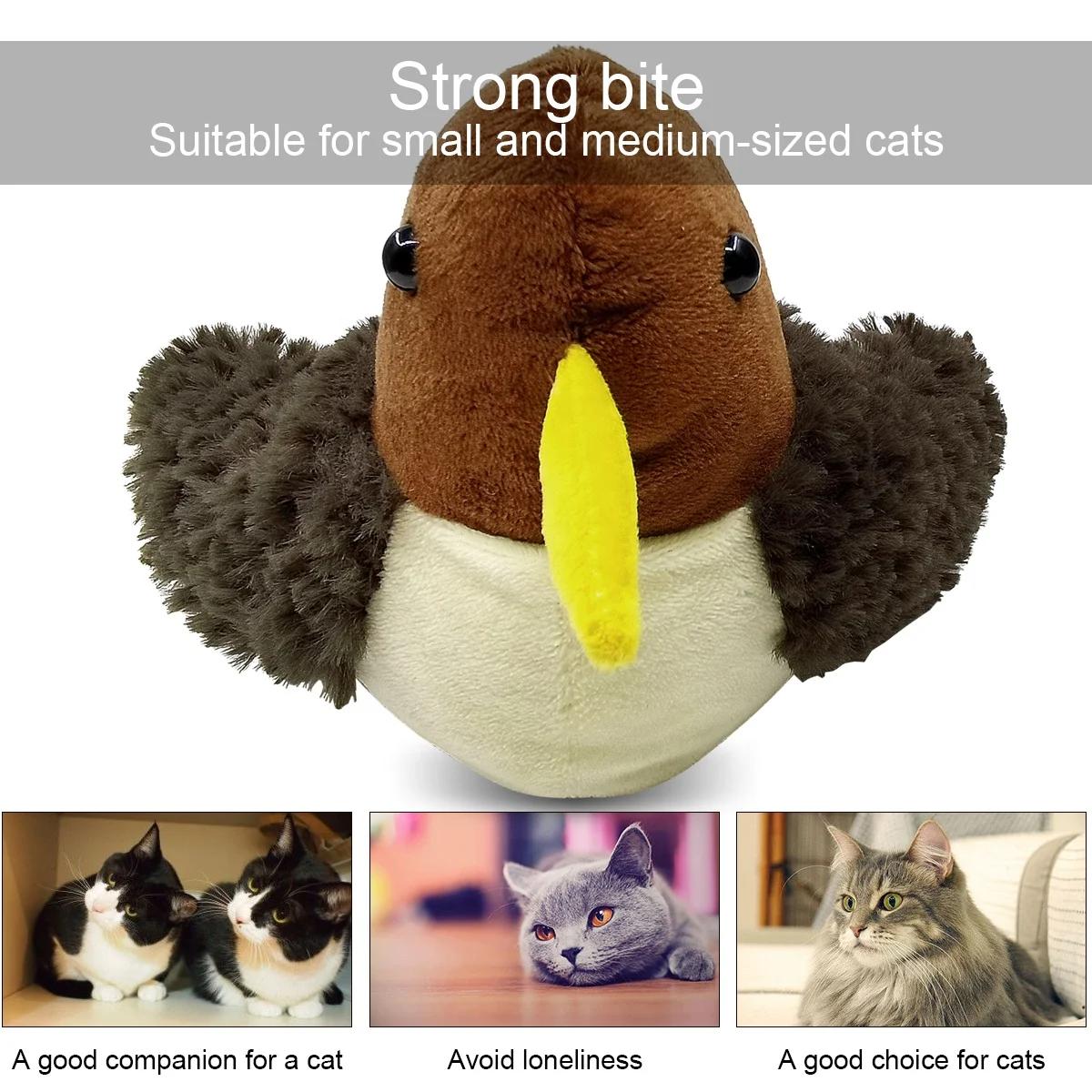 
Cat Plush Fluff Material Toy Funny Cut Jumping Bird with Mouse Sound Bouncing Ball Toy Interactive Pet Toys 