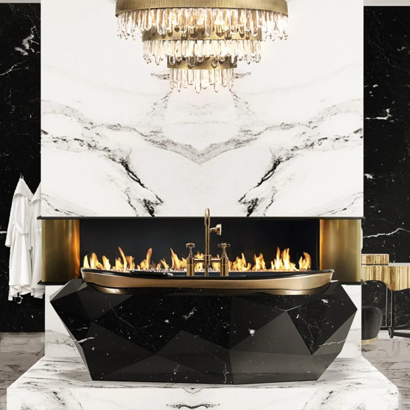 High end luxury metal bathtub Fiberglass 304 stainless steel Irregular Shape Bathtub With Faucet Villa Bathroom Furniture