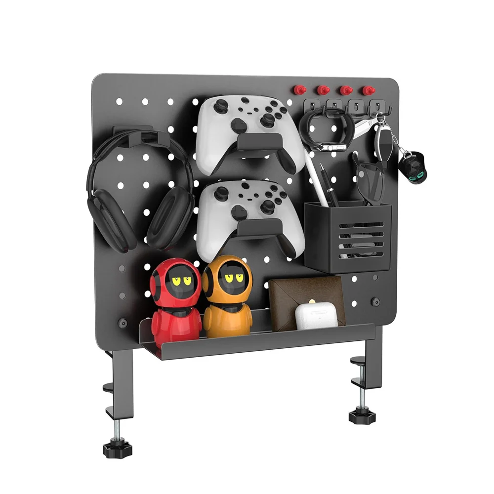 GPB-01 Steel Metal Peg Board Gaming Organizer Pegboard Shelf With Hooks Black White Red Wall Control Mount Tool Pegboard