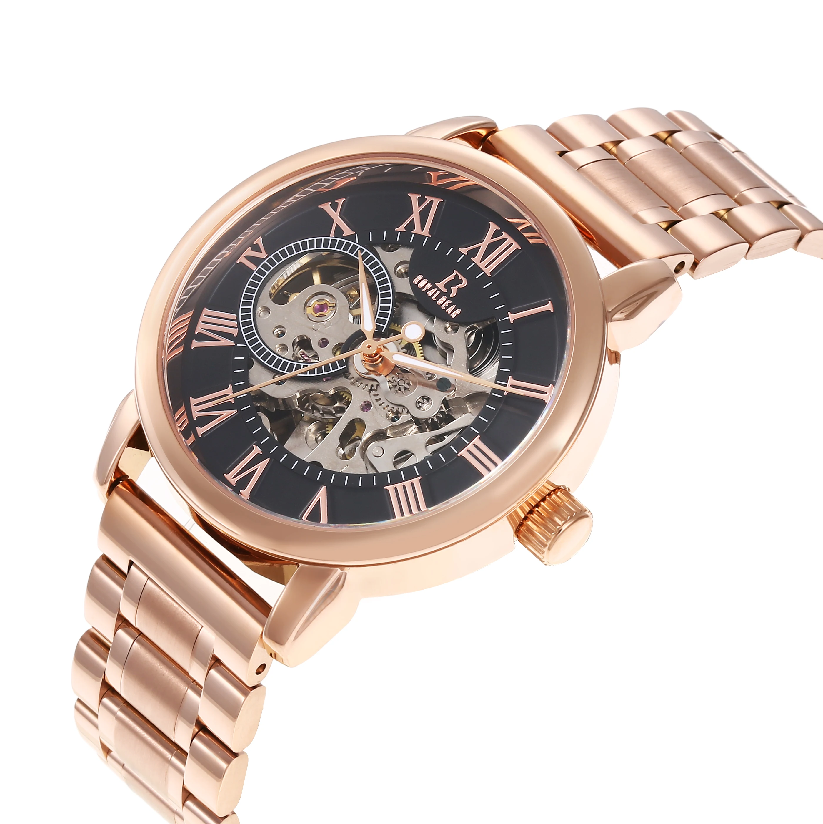 Royal Bear Stainless Steel Men Casual Fashion Waterproof Automatic Movement Mechanical Wrist Watches