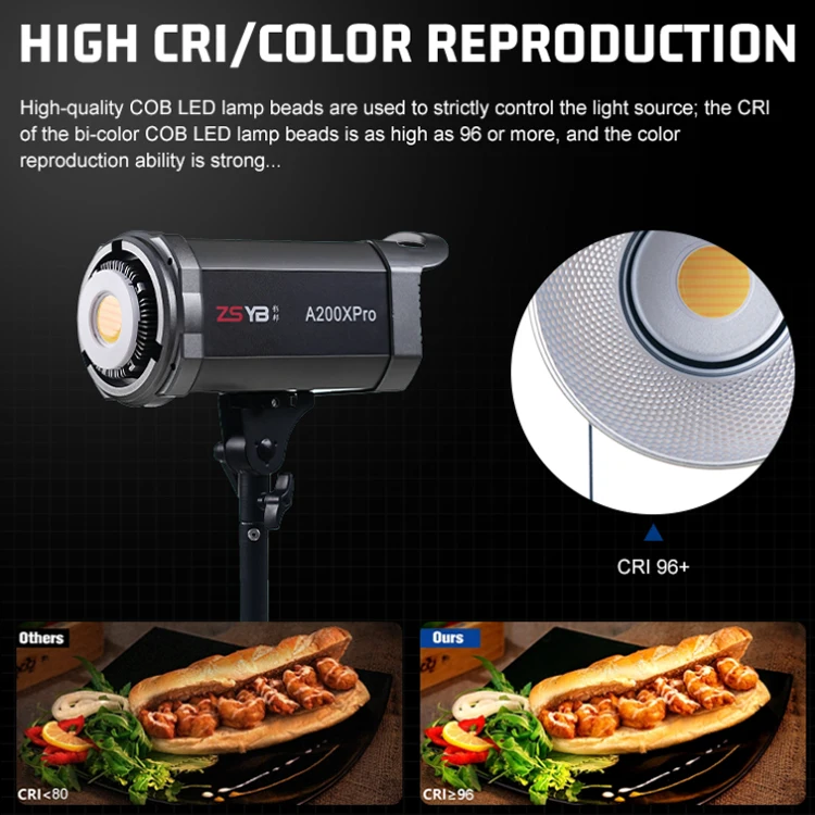 ZSYB High Brightness Aluminum Adjustable Video Camera 200watt 2700-6500K Led Photographic Video Light