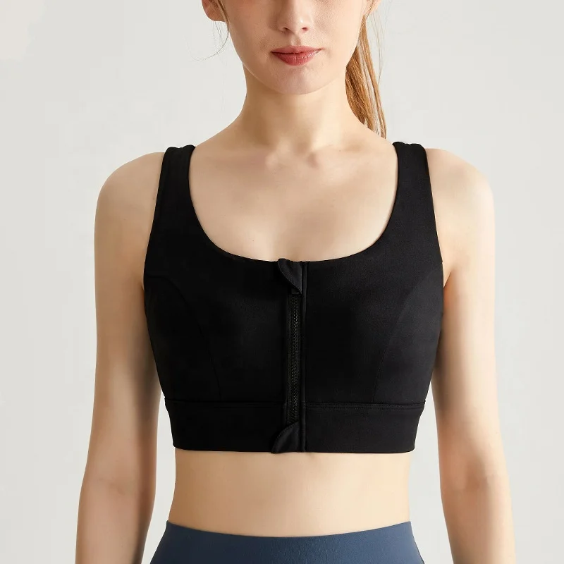 Women Zip Front S-5XL plus size Running Racerback High Impact Sport Yoga Workout Fitness Bras Crop Top permanent pad Sports Bra