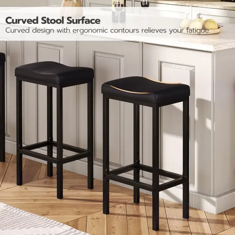 HOOBRO Saddle Stools with Upholstery Set of 2, Dining Room Chairs Without Back, Counter Height Bar Stools with Curved Surface