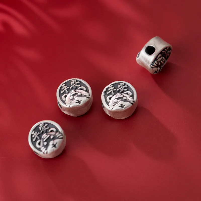 3D tiger scattered beads 999 Sterling Silver retro lovely animal beads DIY jewelry accessories wholesale