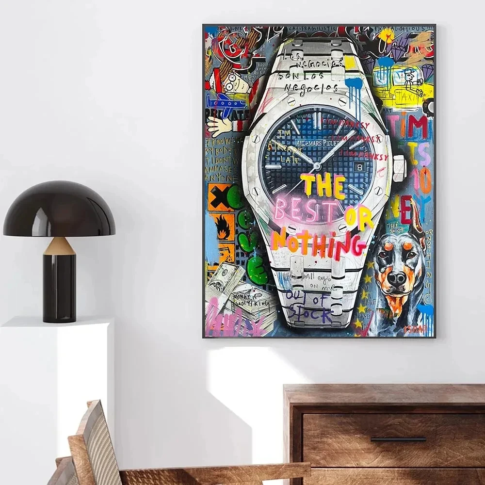 Home Decor Time is Money Design Graffiti Canvas HD Print Abstract Painting Modern Pop Wall Art Picture hanging Mural Painting