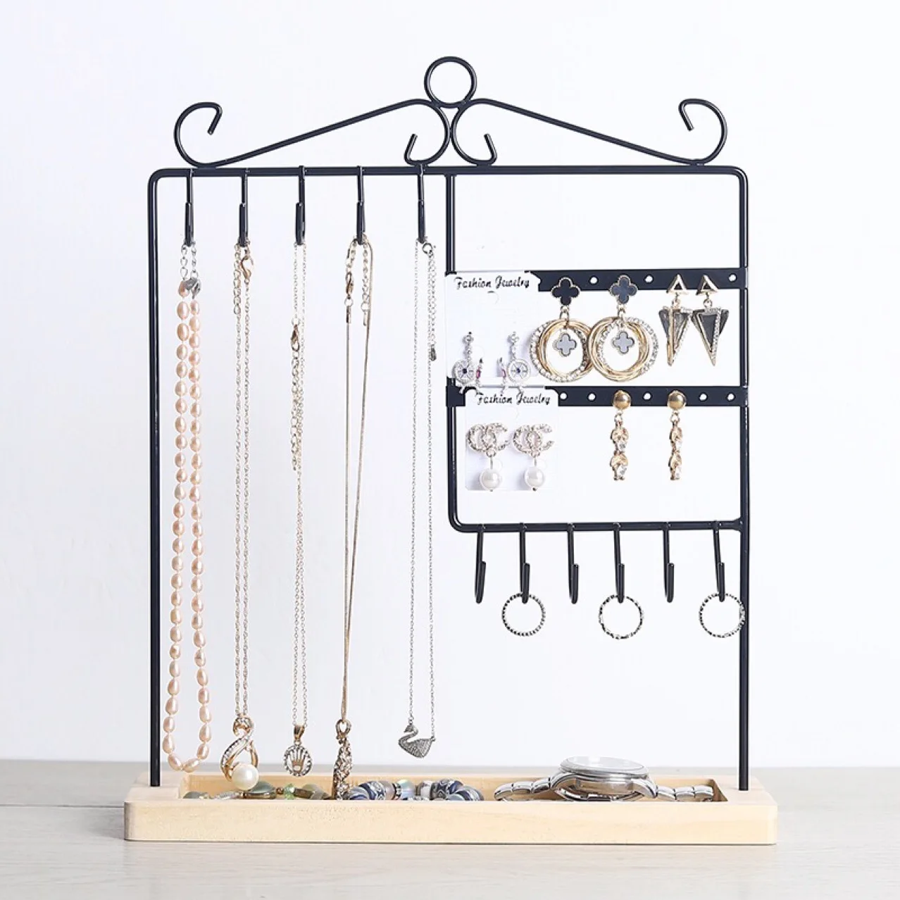 MW-13 Jewelry Organizer Stand with wooden base for Necklace Bracelet Ring Earring Display Holder