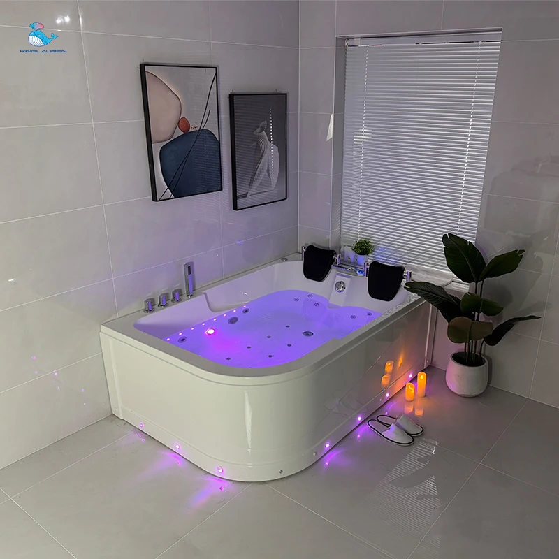 Indoor Double Corner Whirlpool  Massage Spa Bath Jetted Tub with Heater Hand Shower Faucet Drainer Tubs for Bathroom