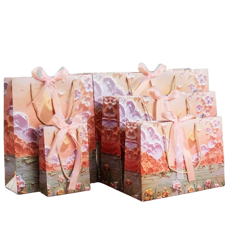 Original Artistic Package Bag Holiday Birthday Gift Handbag Oil Painting Gift Paper Bags For Shopping