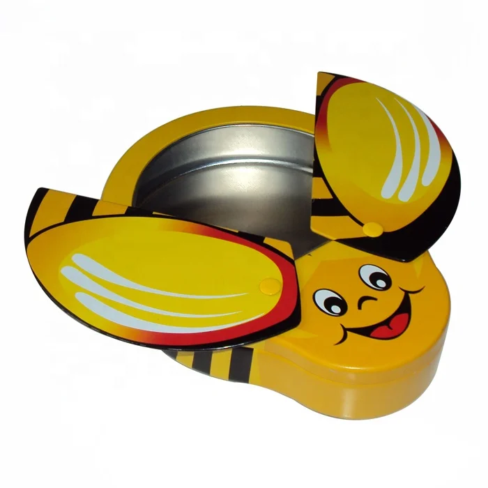 Different Colors Recyclable with Custom Logo Bee Shaped Ladybug Shaped Cookie Tin Containers with PVC Window Lid for Chocolate
