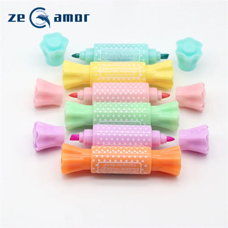 2021 new textmarker unique Candy logo customization film pattern top quality non-toxic Colorful Highlighter Marker Pen