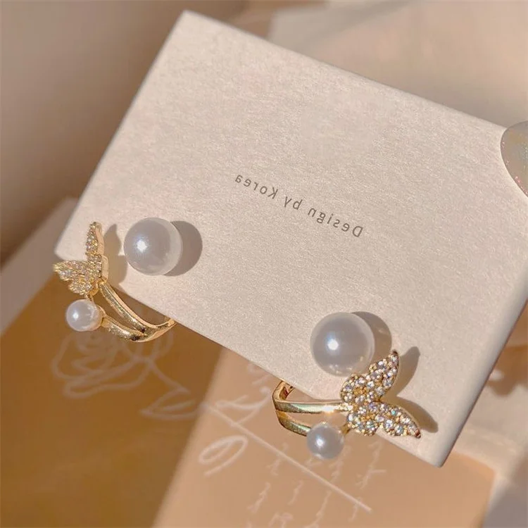 S925 Silver Needle Fish Tail Pearl Earrings Full of Diamond Earstuds Female