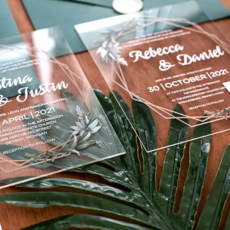 Spring Sign custom luxury acrylic wedding invitations low MOQ acrylic glass card wedding invitation