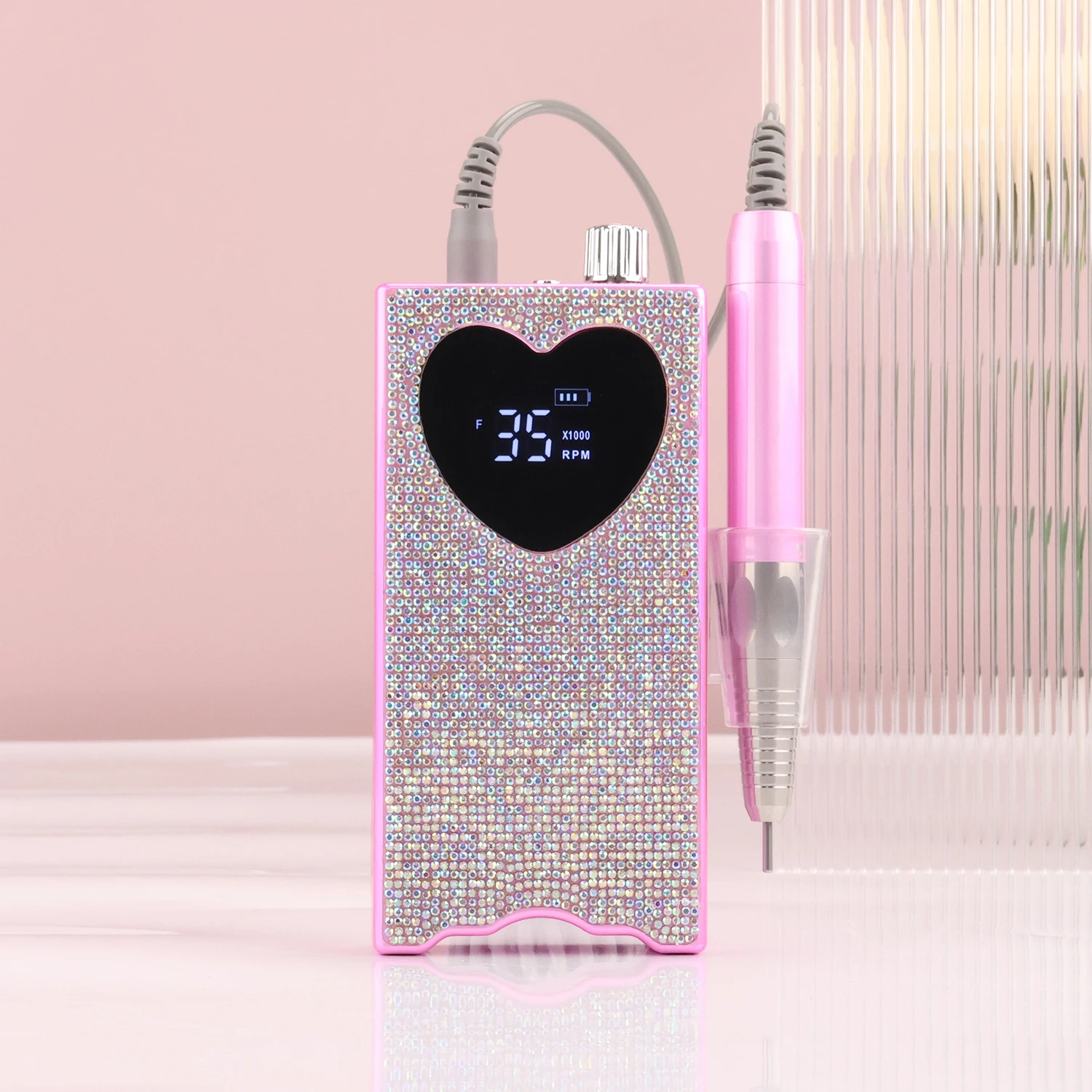 Gamer Changer Shiny Crystal Bling Rhinestones 35000 RPM Portable Rechargeable Brushless Motor Nail Drill Machine Electric Filing