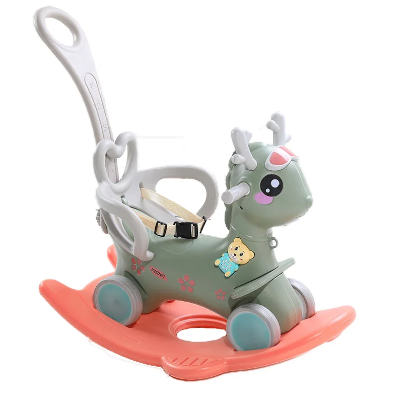 Safety Kindergarten Indoor Multifunctional Kids Green Plastic Toy Rocking Horse