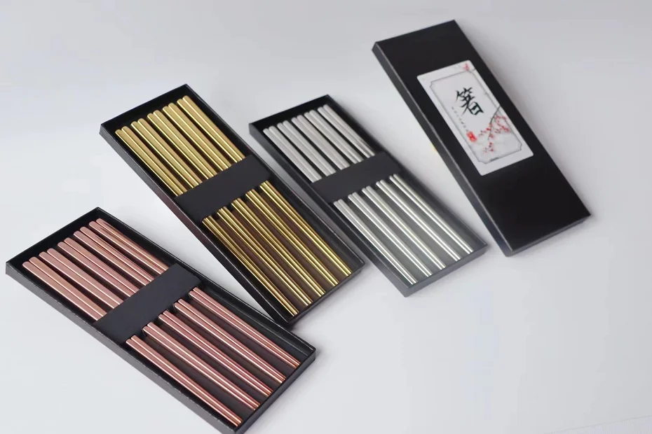 Reusable Dishwasher Safe Chop Sticks Cute Laser Engraved Non-slip Japanese Korean metal stainless steel chinese chopsticks