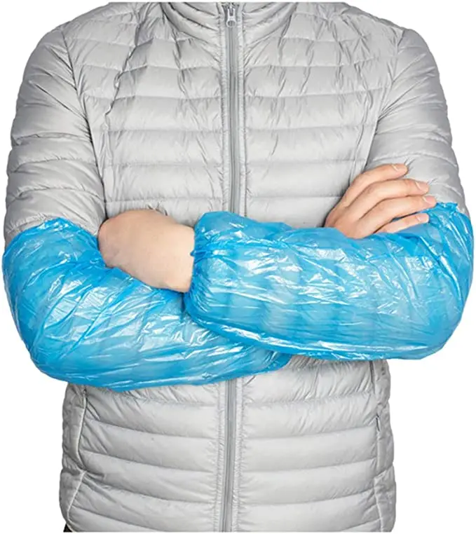 Topwill Disposable Plastic PE Dust Waterproof Cooking Protective Arm Sleeve Cover Blue LDPE CPE Elastic Nonwoven Cuff Oversleeve