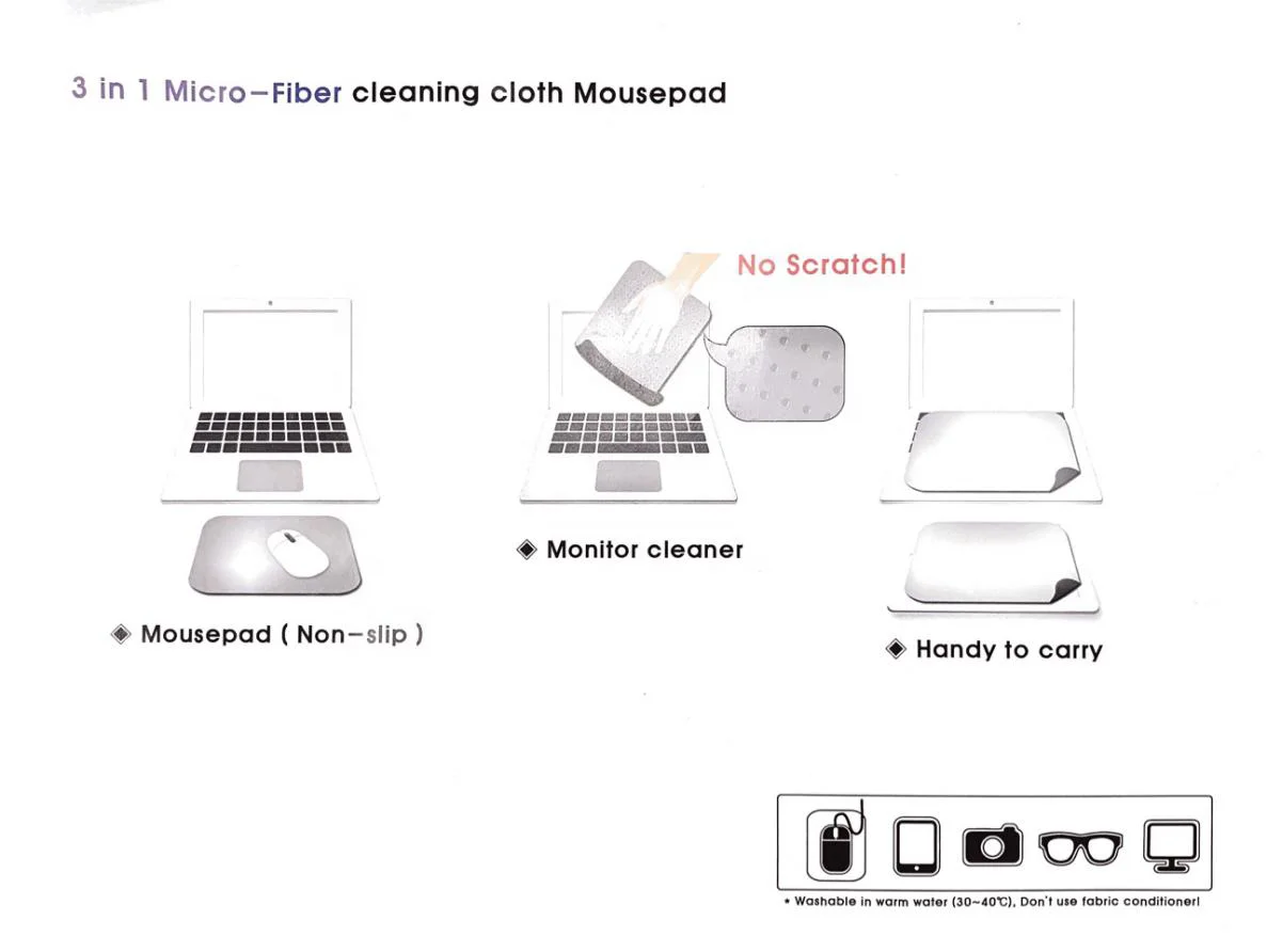 Low Price 3 In 1 Custom Square Sublimation Microfiber Cleaning Cloth Mousepad for Wireless PC Computer Gaming Desk Mouse Pad