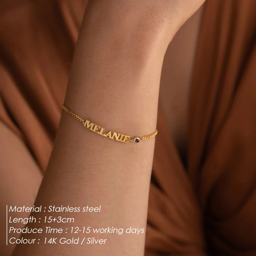 eManco DIY Personalized Stainless Steel Bracelet for Women Custom Name & Birthstone Fashion Wrap Jewelry Dropshipping Support