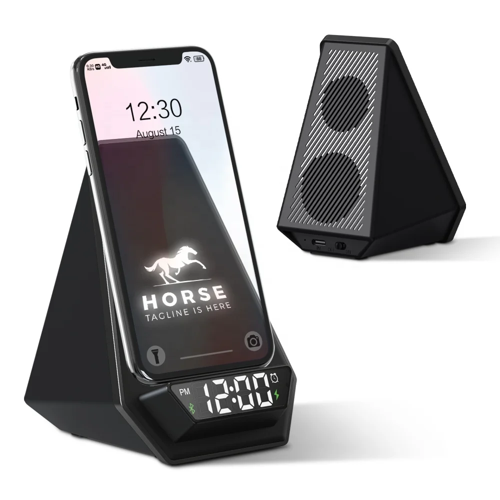 Charging Indicator And Type-C Input Portable 15W Wireless Speaker With Alarm Clock