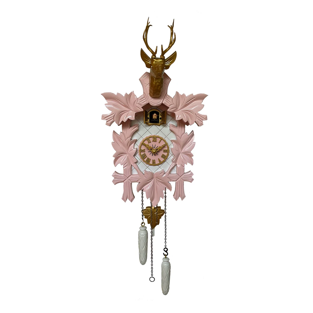 Germany High Quality Wooden Large Modern 5 Leaf Cuckoo Clock With Rose Gold And Gold Accents For Sale