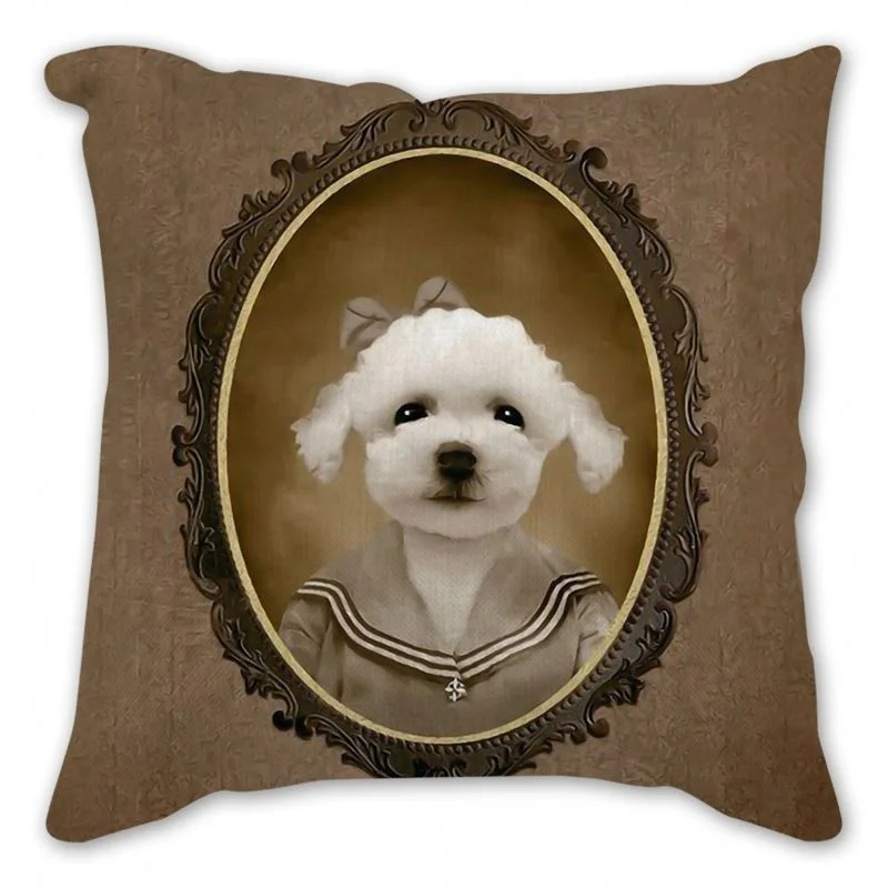 Dog Home Decorative Pillows Retro Animal Portraits Printed Cushion Cover 45X45cm Cotton Linen Pillow Euro Style Pillowcase