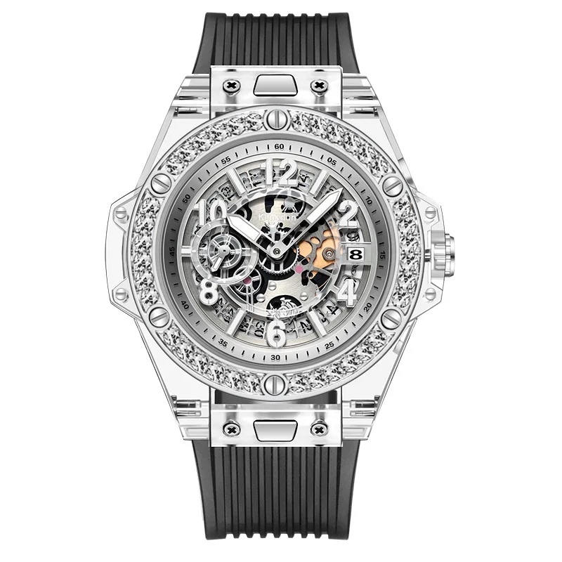 KIMSDUN Luxury Quartz Couple Watch Personality Chronograph Fashion Waterproof Female Male Watches Transparent Simple Glass Men