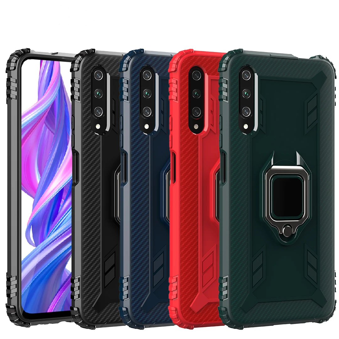 Soft TPU Carbon Fiber Shockproof Mobile Phone Back Case For Huawei Honor10i Honor 9X Pro Y6P Back Cover With Kickstand