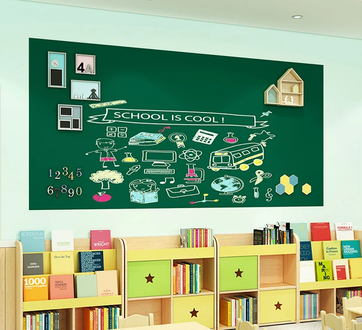 Self adhesive Iron back magnetic wet erase wall decoration green flexible chalkboard wall paper for school home office