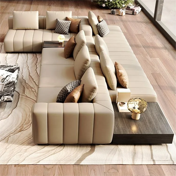 momoda large L shape Modern Italy luxury home living room furniture customize factory fabric double side sofa set