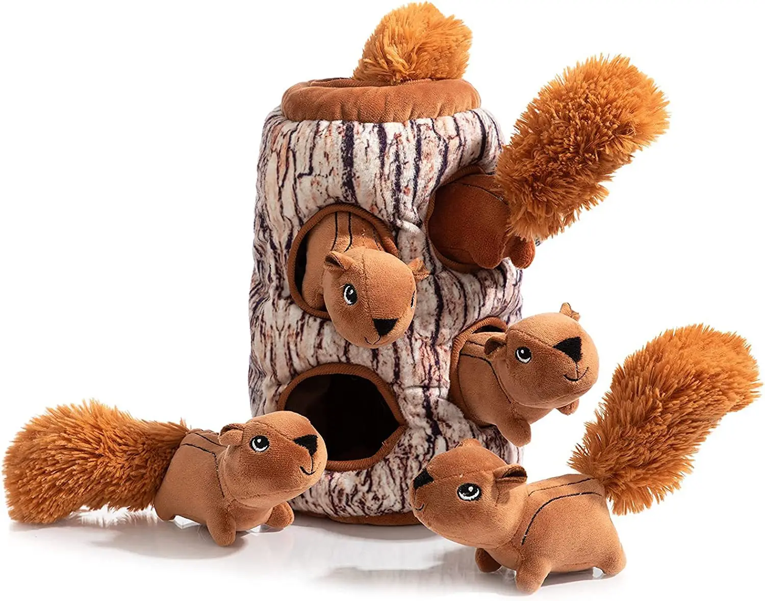Interactive Hidden Squirrel Squeaky Plush Dog Chew Puzzle Toy Hide and Seek Durable Fabric Pet Toy for Dogs and Cats