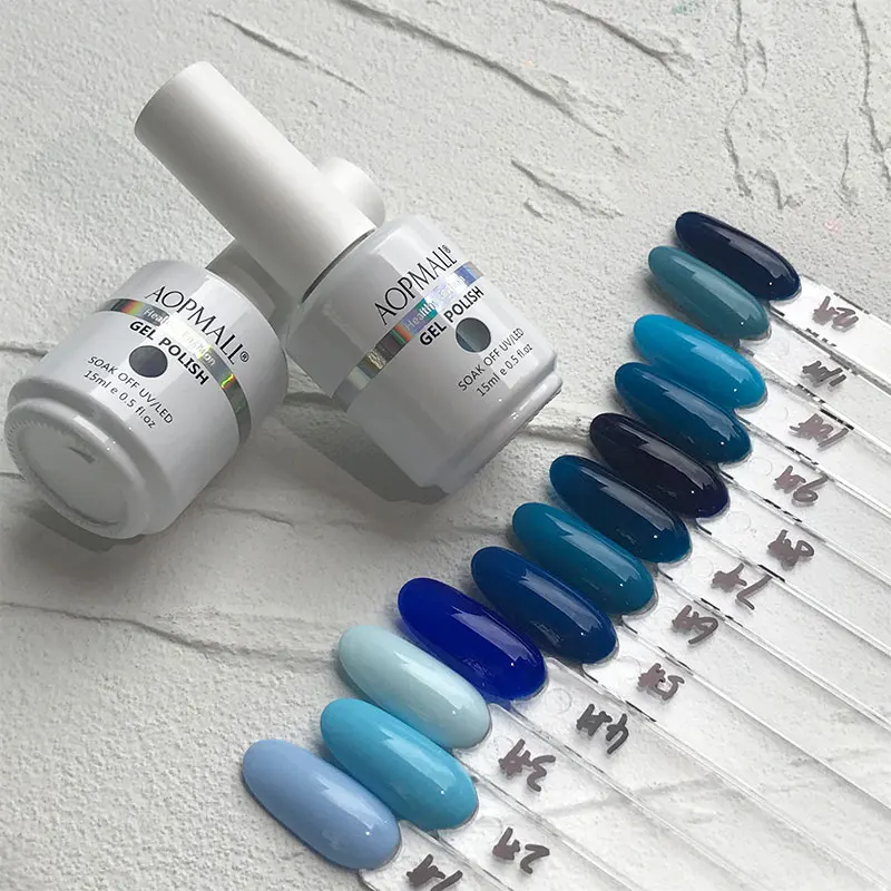 AOPMALL ocean blue gel nail polish 12 colors set Royal Blue Sky Blue Glitter Navy Blue Nail Gel Polish Kit Light to Dark Shades