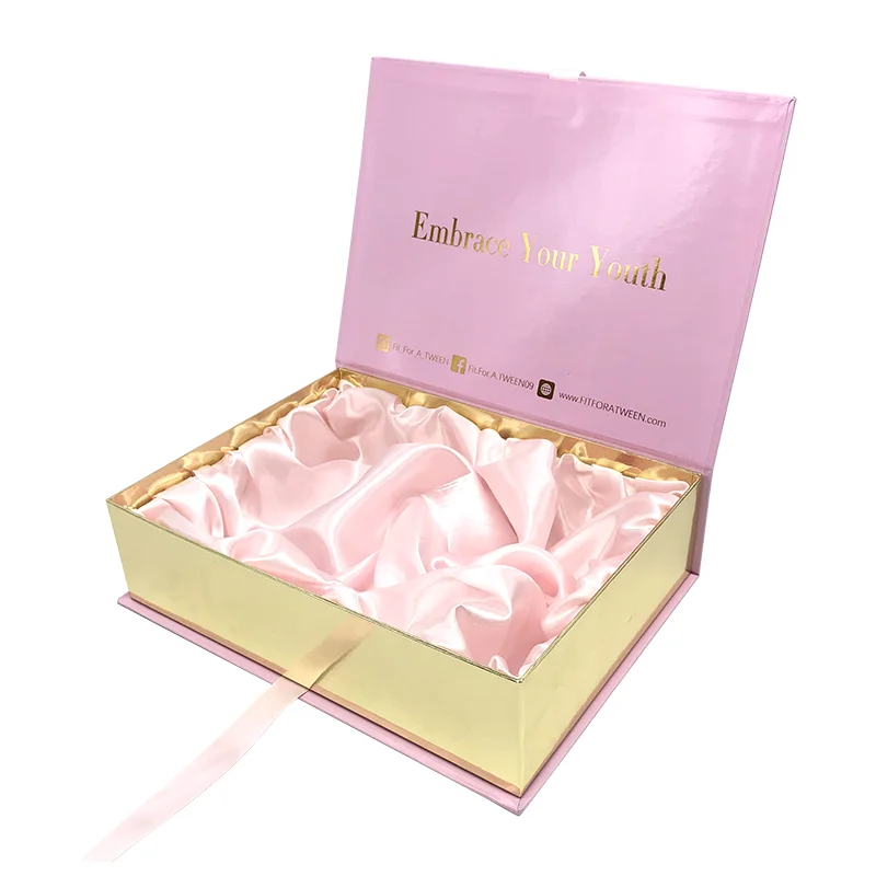 Custom Logo Cardboard Magnetic Box Packaging hair extension wig box for Clothing Jewelry Skincare Makeup box with satin lining