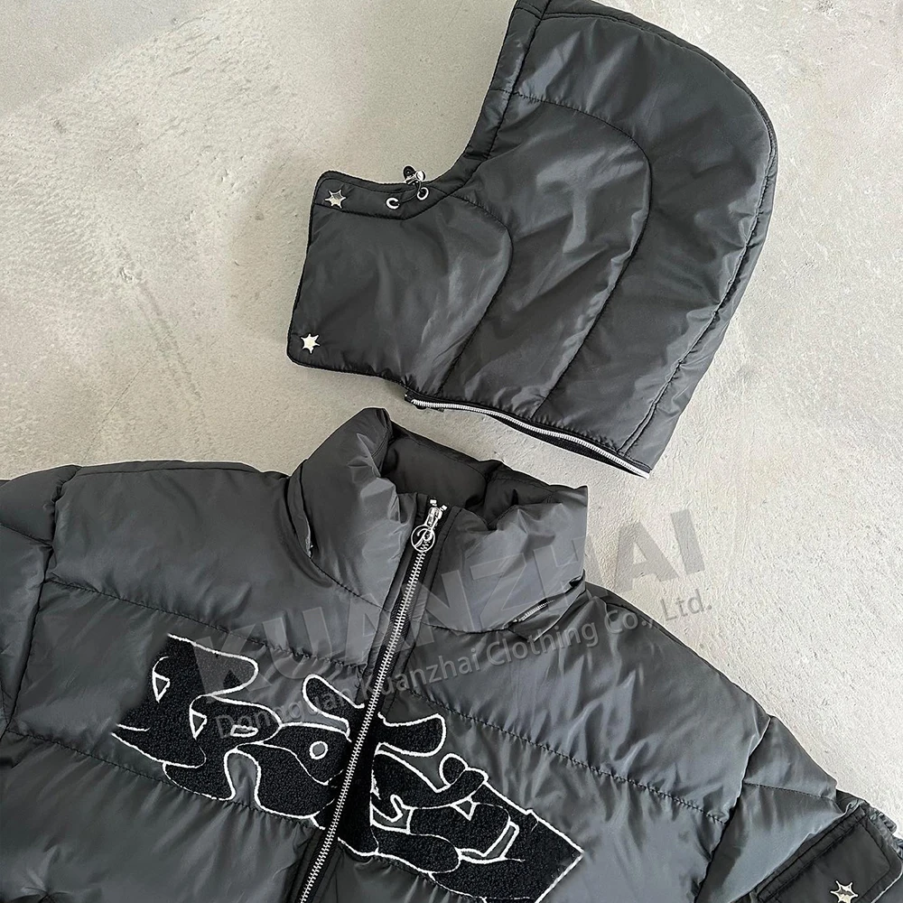 Custom windbreaker ripstop hooded padded bomber crop quilted shiny goose custom winter puffer jacket down coat for men