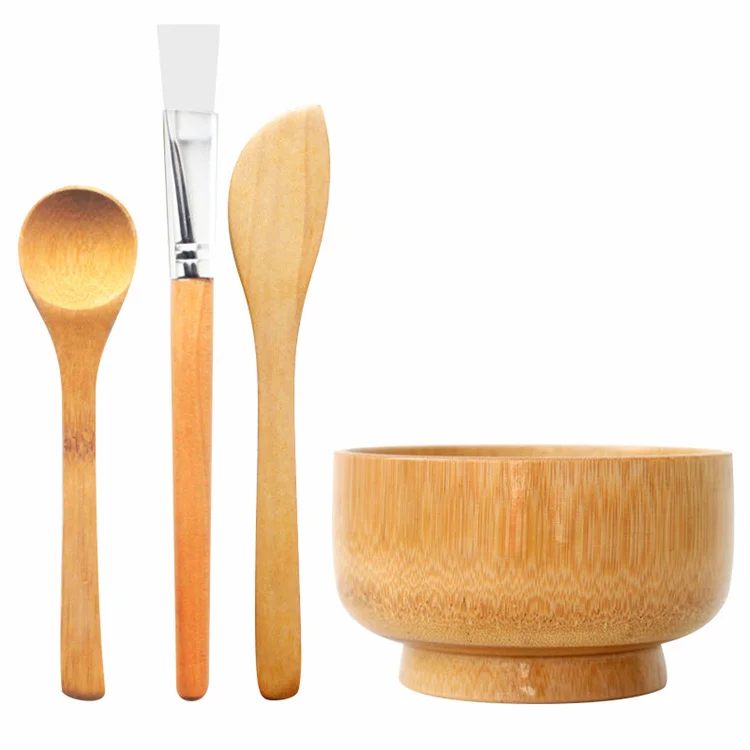 DIY Wooden Face Mask Bowl Set with Brush Spatula Wooden Mask Mixing Tools Face Mask Spatula