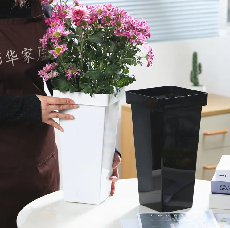 Flower Shop Supplies Plastic Cylinder Decorative Centerpiece Planter Galvanized Bucket Square Plastic Cylinder For Flower