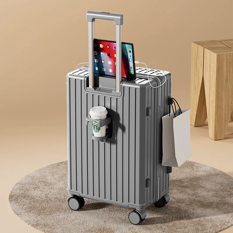 2024 Factory Unisex PC Smart Luggage Multi-Function Aluminum Travel Bag Front Open Pocket Lock Business Travelling Suitcases
