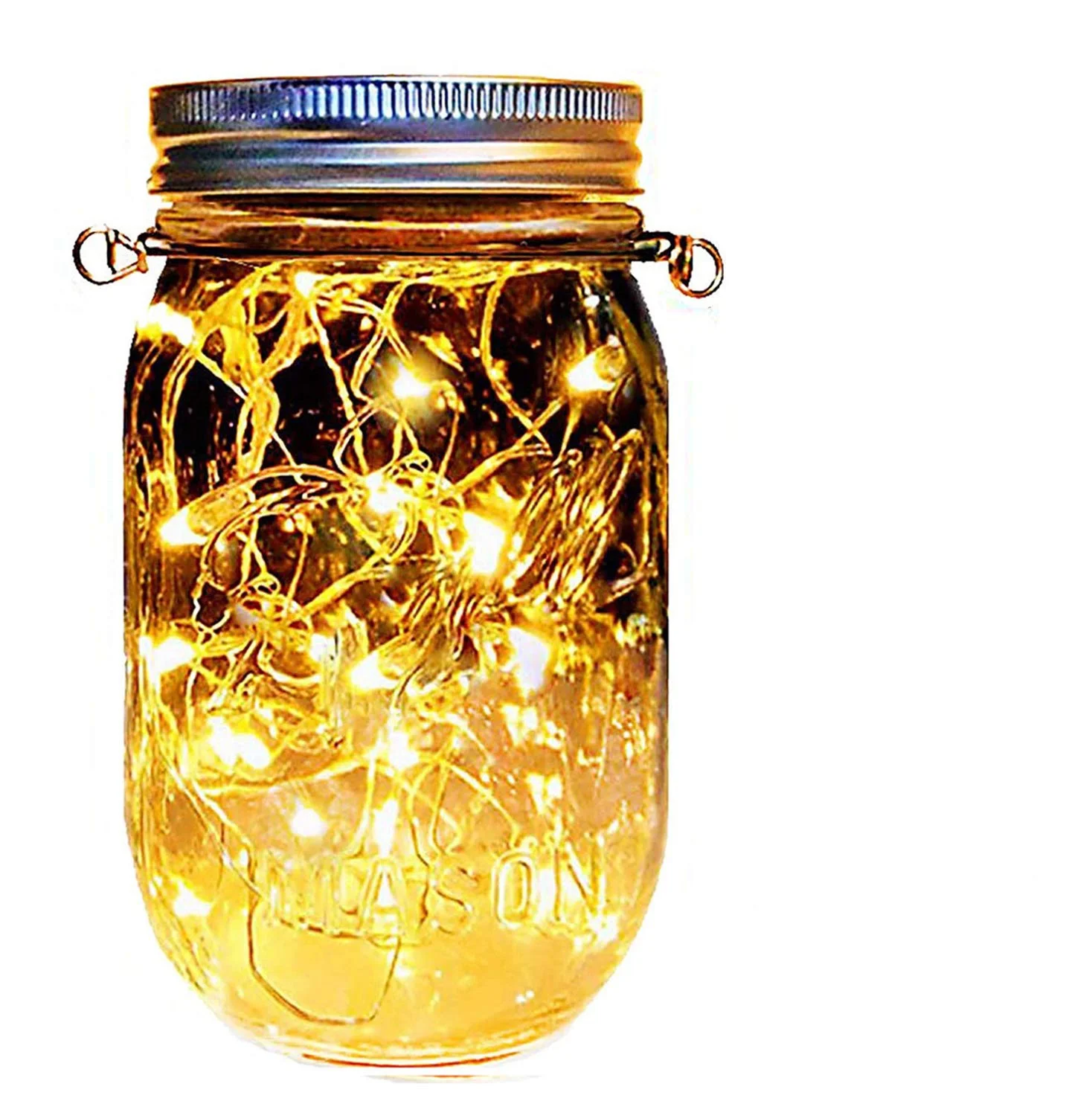 Waterproof  20 LED Copper Wire Crack Glass Solar Mason Jar Lid Light for Garden Patio Christmas Holiday Decoration