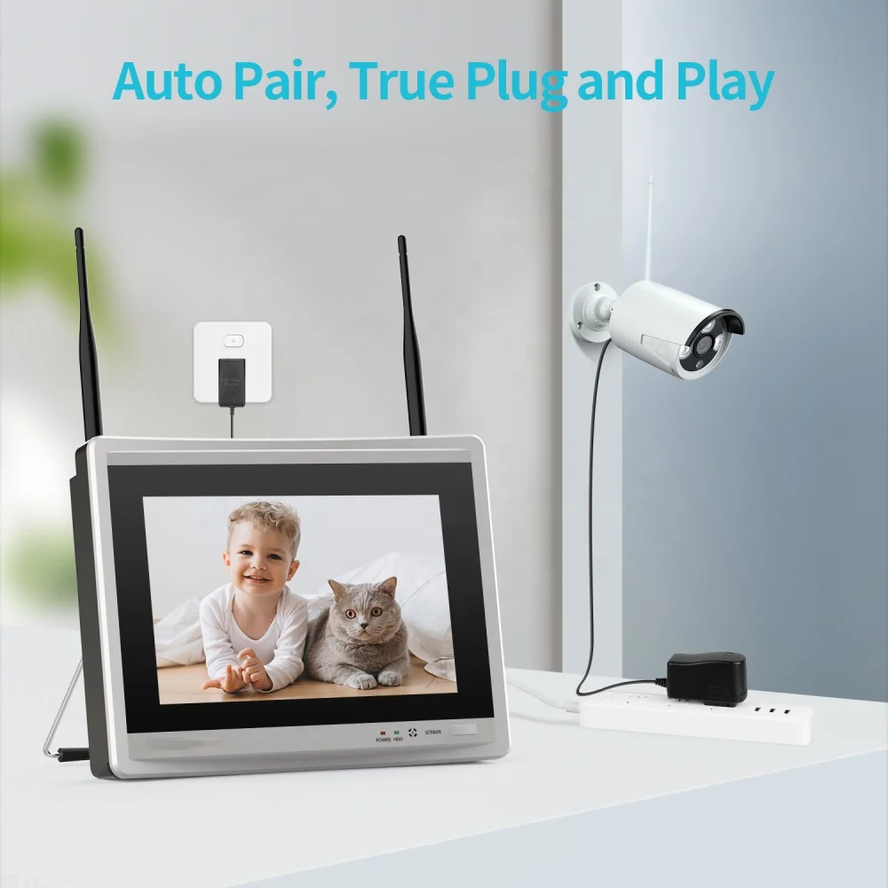 Wifi Pan&tilt Camera 8CH Set 2MP Surveillance Video System 12.5inch Wireless Monitor NVR Home Outdoor Security Camera Kit 4CH
