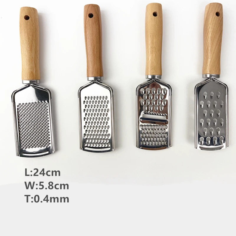 Stainless steel grater for cheese  with wood handle multi-purpose kitchen food garter for cheese  with  4 different styles
