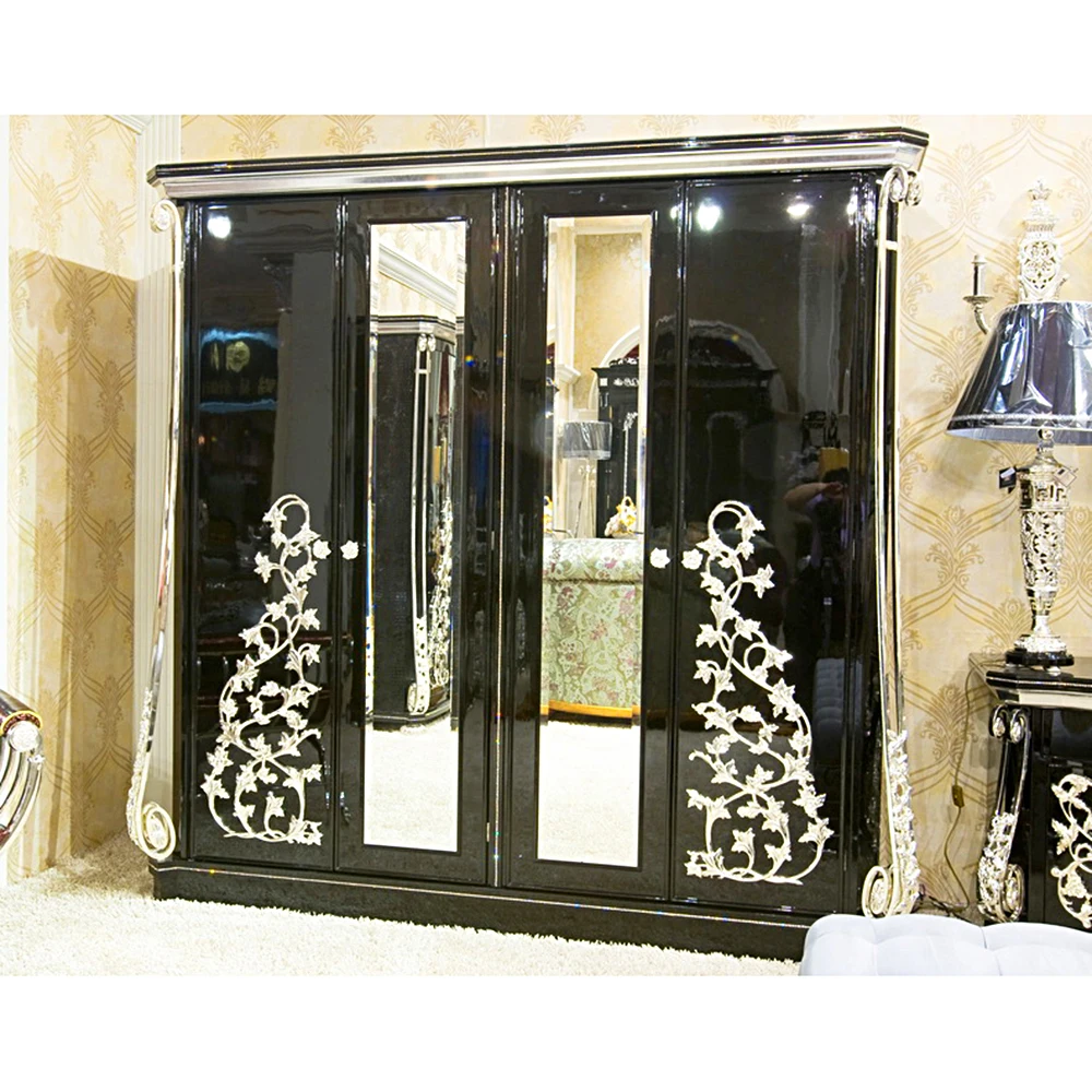 Luxury European Style Living Room Furniture Antique Gold Plated Wall Entertainment Center TV Stand TV Cabinet