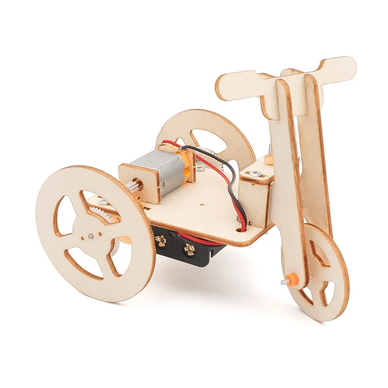 Wooden Electric Tricycle Technology Model Experimental Technology STEM Toys DIY Assembly Inventions Science Kit For Kids