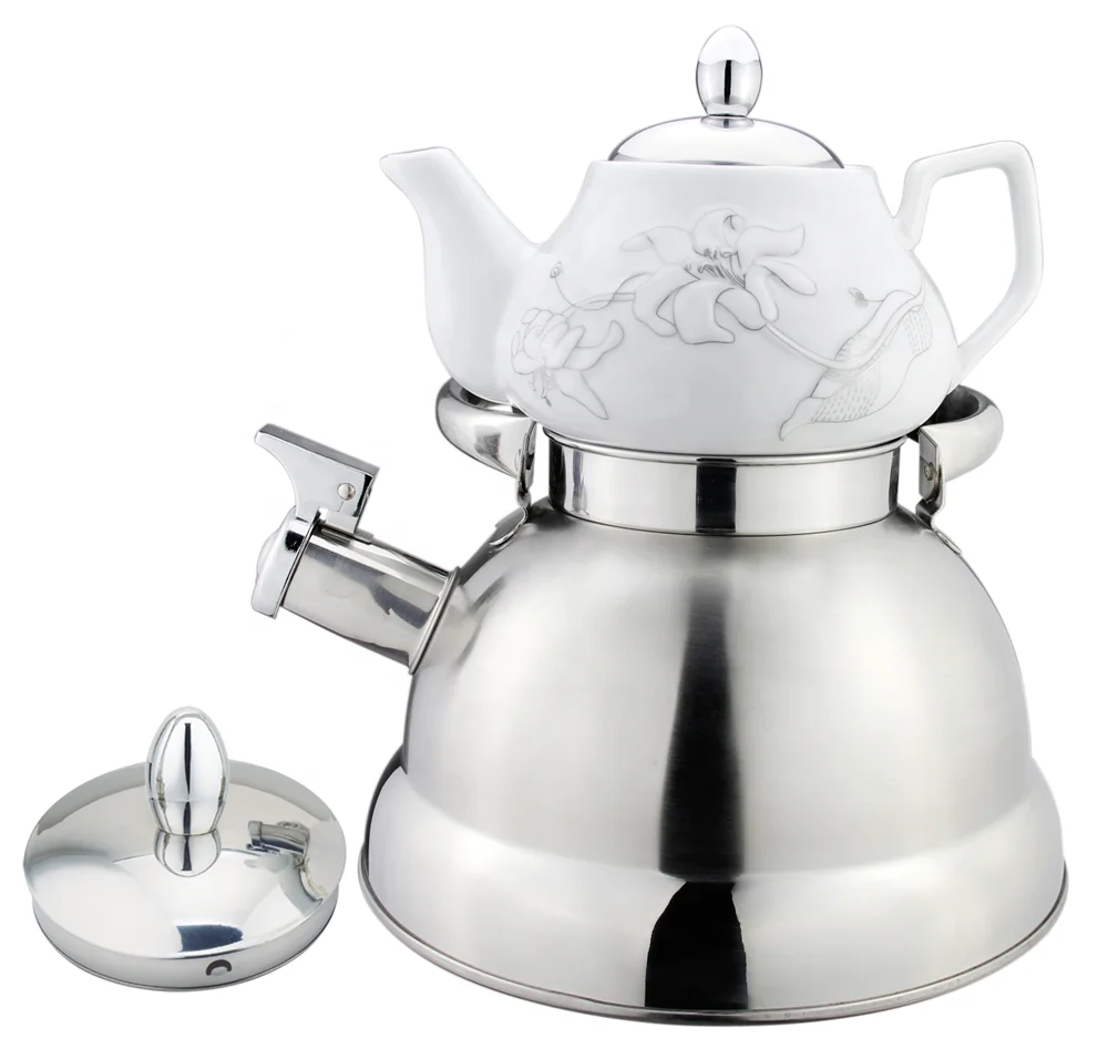 3.0L stainless steel whustling water kettle double kettle ceramic teapot