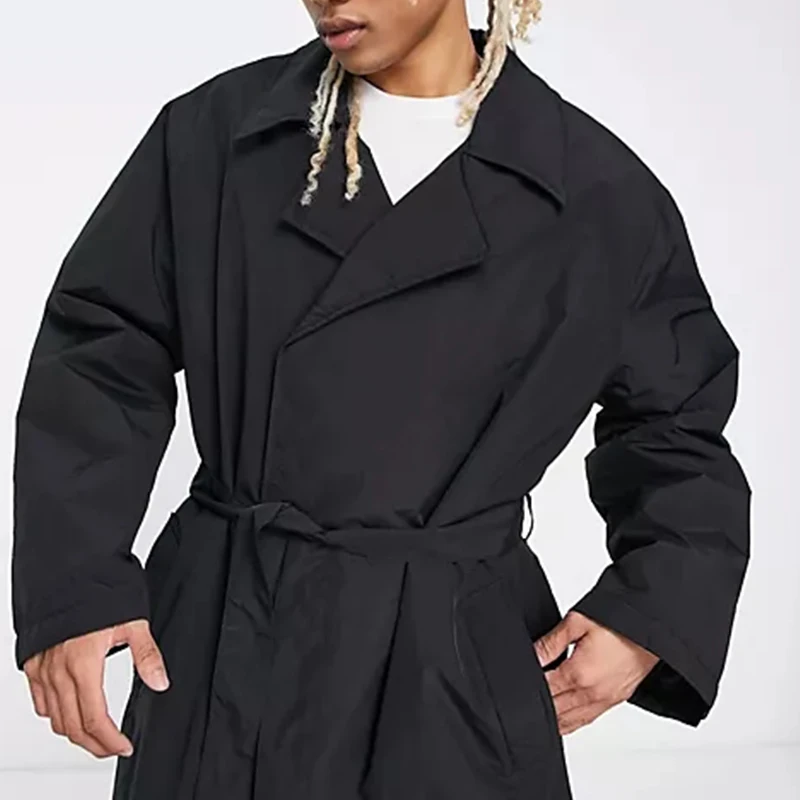 Wholesale Customized British Style Overcoats Long Black Plus Size Windbreaker Jackets Waist Trench Coat for Men