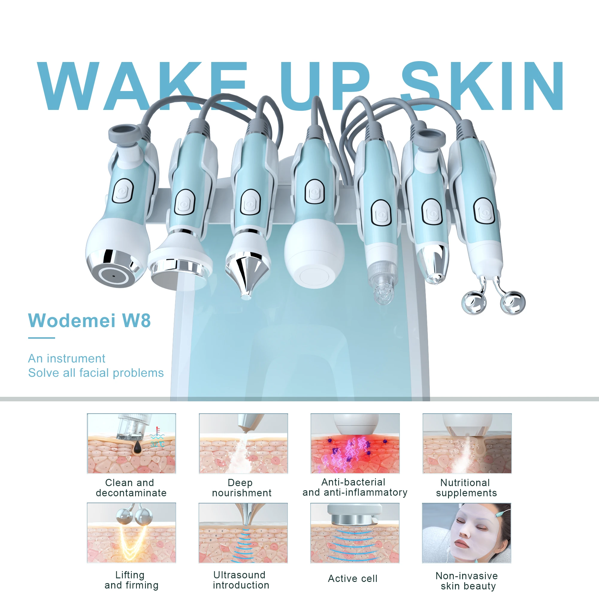 8 in 1 Hydra  vacuum cleaner hydro water oxygen jet peel machine pore cleaner facial small bubble massage skin care device