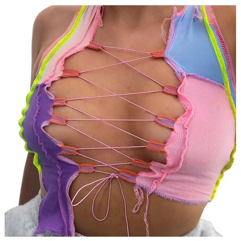 Hollow Out Lace Up Crop Top Sexy Clubwear Crop Top Bandage Crop Top Clubwear