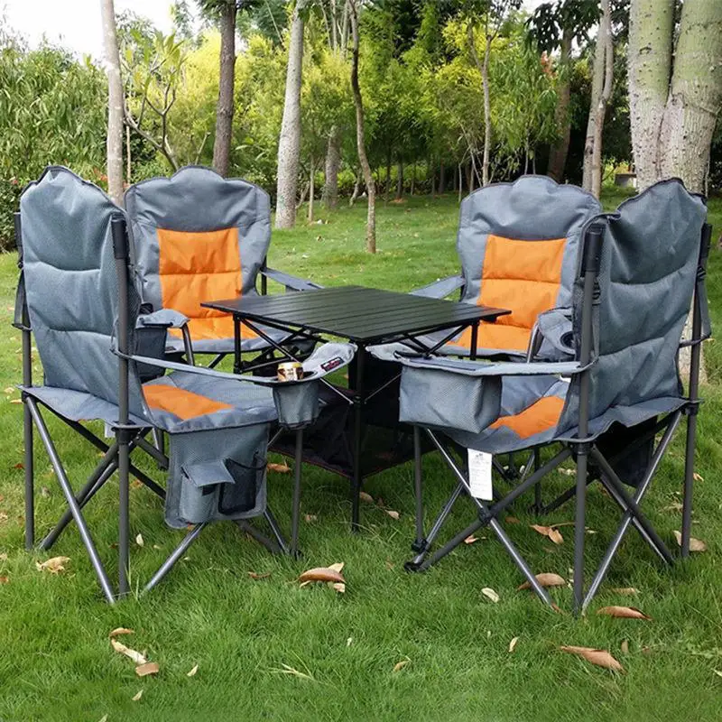 Wholesale Heavy Duty 450 LBS Steel Padded Arm Luxury Portable Folding Outdoor Garden Fishing Camping Chair with Cooler Bag