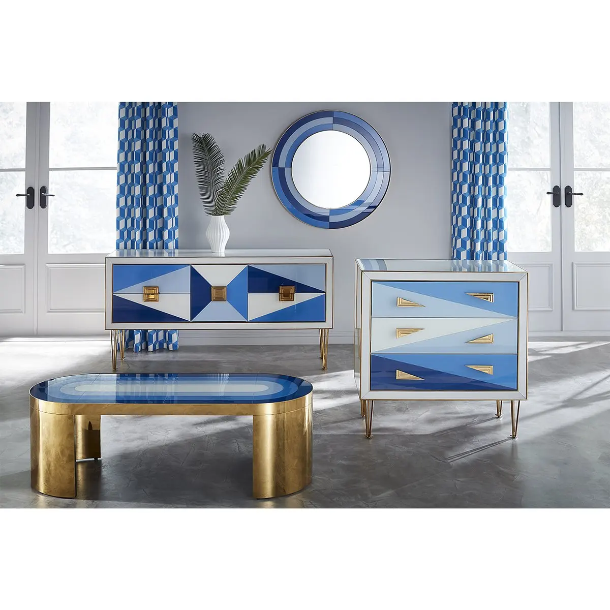 Jonathan adler HARLEQUIN нагрудный ящик с тремя ящиками прикроватная тумбочка золотыми металлическими ножками шкаф для гостиной