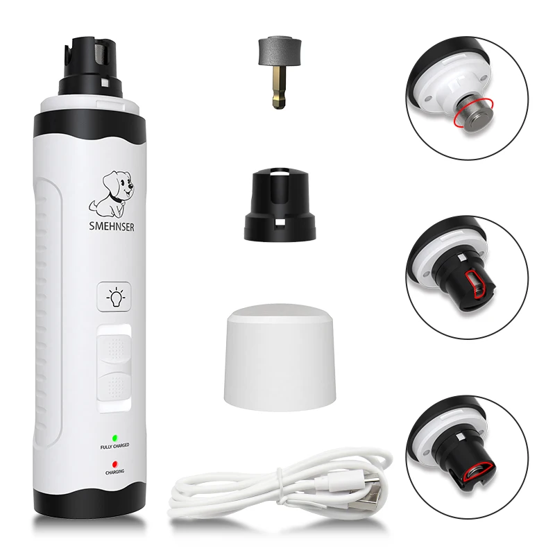 Led Double Light Pet Cat Dog Nail Polisher Grinder Safe Lower Voice Vibration USB Portable Painless Paws Grooming Scissors