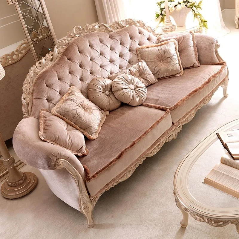 High quality French style sofa set furniture for living room luxury classical pink fabric sectional sofas